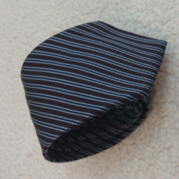 Villa Ponti Brown/Light Blue Stripe Silk Tie (Made in Italy) - Picture 8 of 10